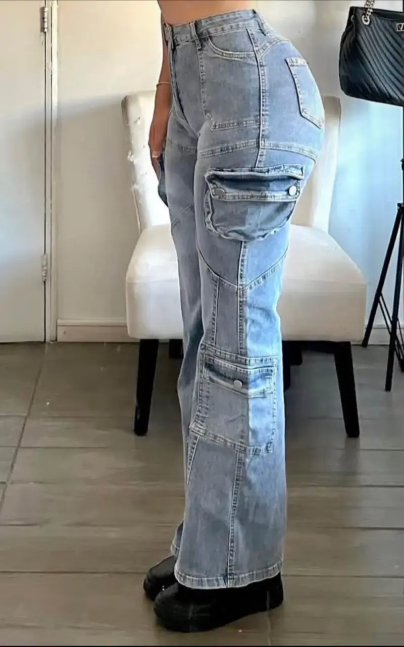 Jeans cargo de mujer azul claro - 2