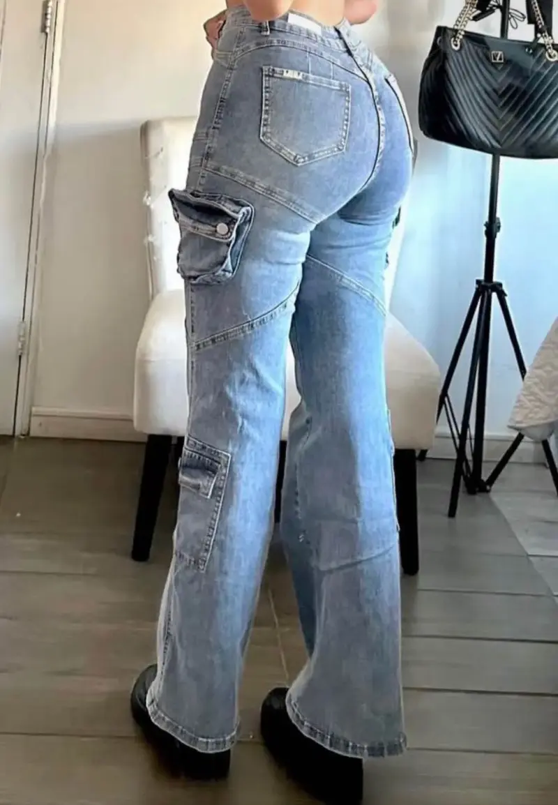 Jeans cargo de mujer azul claro - 3