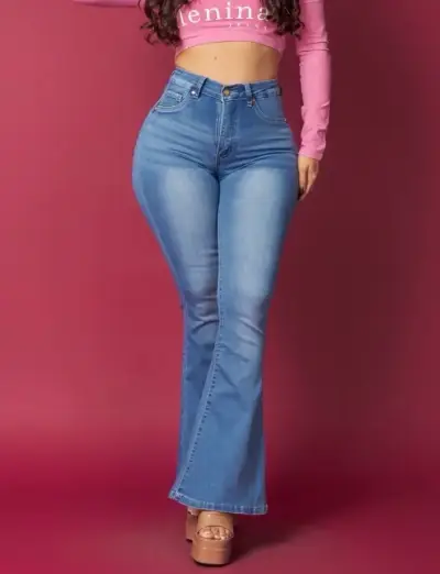 Jeans flare de mezclilla azul - miniatura 1