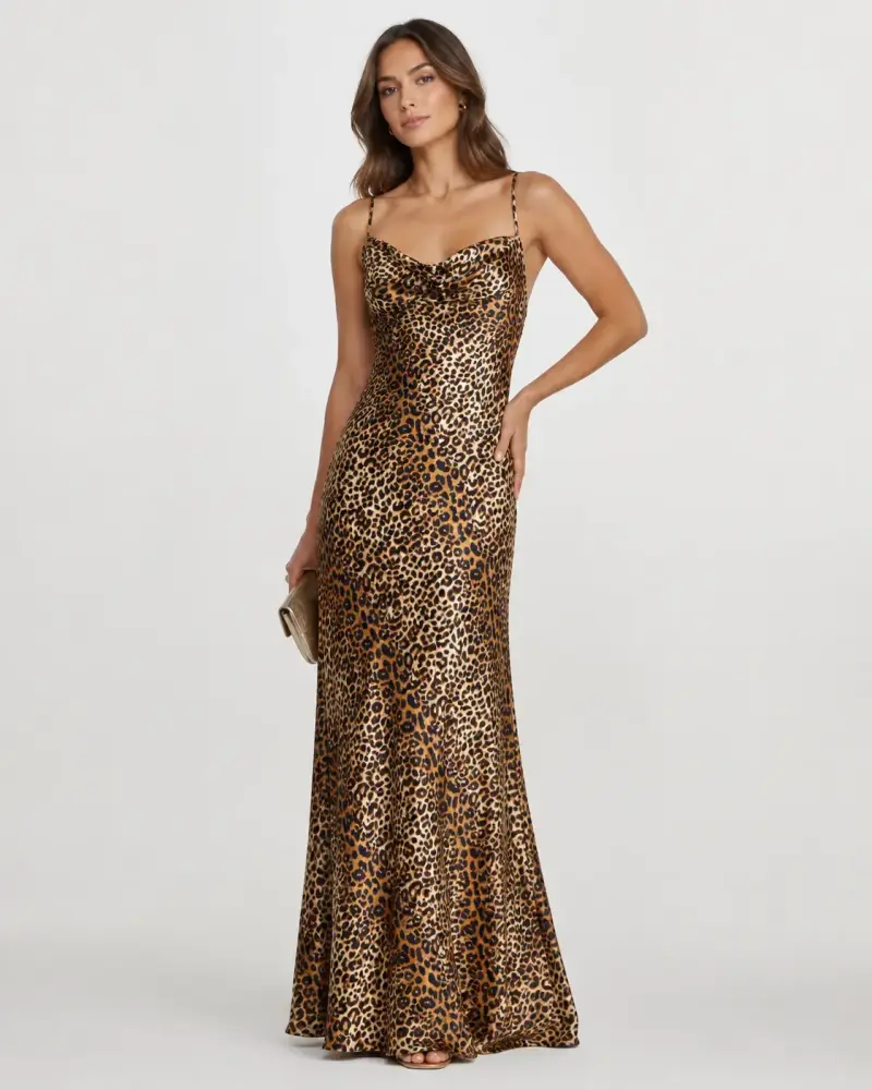 Vestido largo de leopardo con tirantes - 1