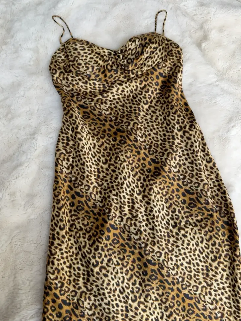 Vestido largo de leopardo con tirantes - 3