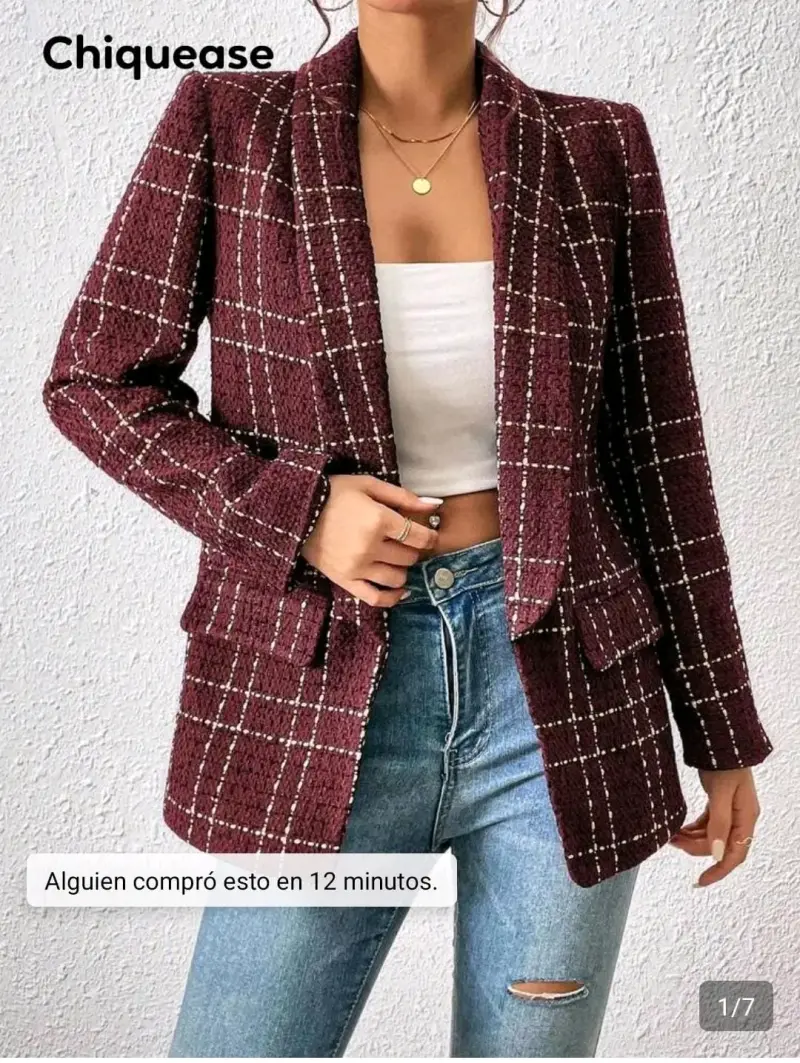 Blazer a cuadros rojo para mujer - 2