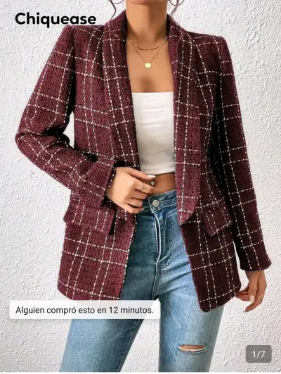 Blazer a cuadros rojo para mujer - miniatura 2