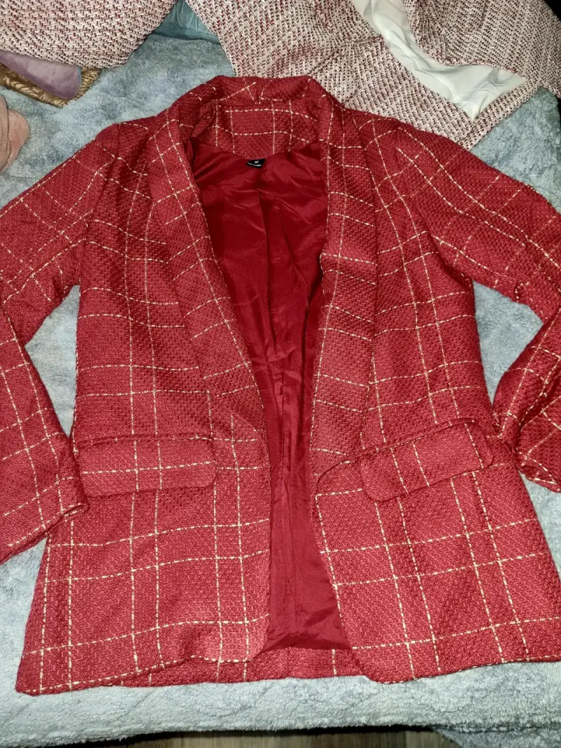Blazer a cuadros rojo para mujer - 3