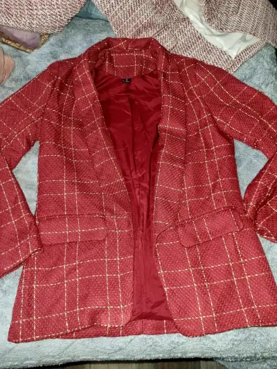 Blazer a cuadros rojo para mujer - miniatura 3