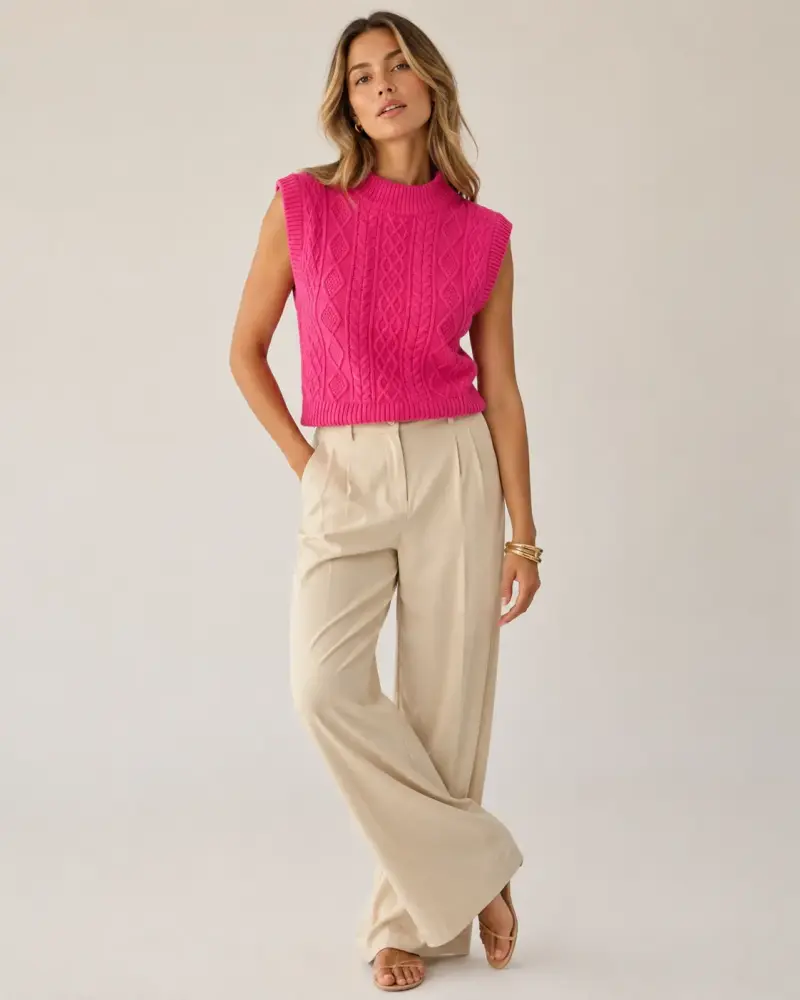 Chaleco sin mangas tejido fucsia para mujer - 1