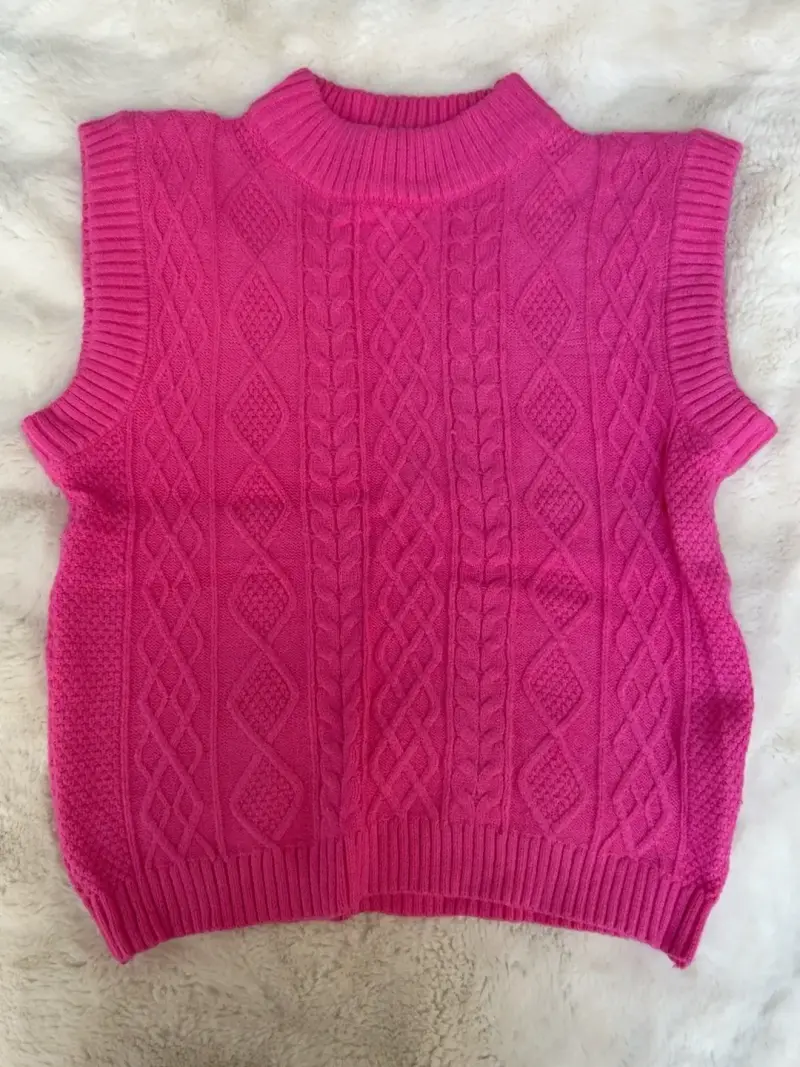 Chaleco sin mangas tejido fucsia para mujer - 2