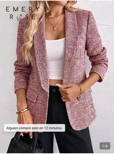 Blazer tejido rosa para mujer - miniatura 1