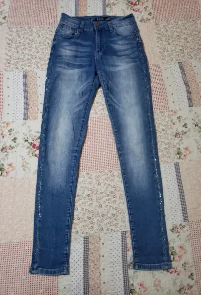 Jeans ajustados de mezclilla azul - miniatura 1