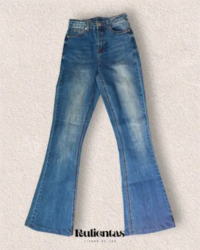 Jeans acampanados de mezclilla azul - miniatura 1