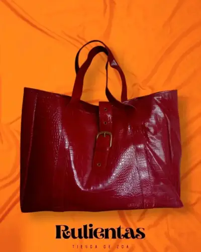 Bolso tote grande rojo de cuero sintético - miniatura 1