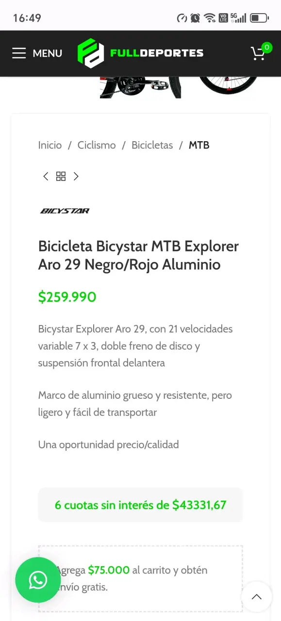 Bicicleta MTB BicyStar Explorer Aro 29 Negro/Rojo - 3
