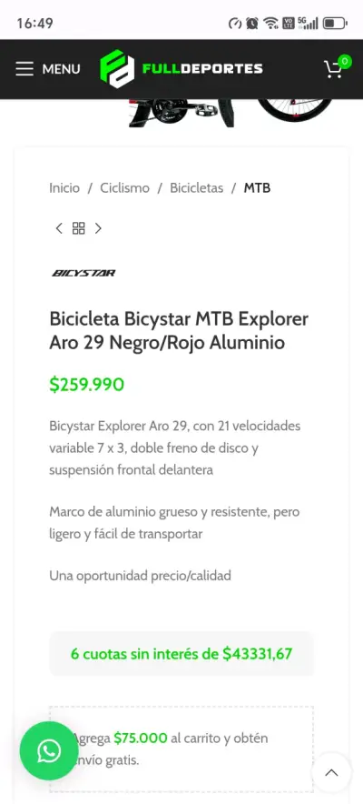 Bicicleta MTB BicyStar Explorer Aro 29 Negro/Rojo - miniatura 3