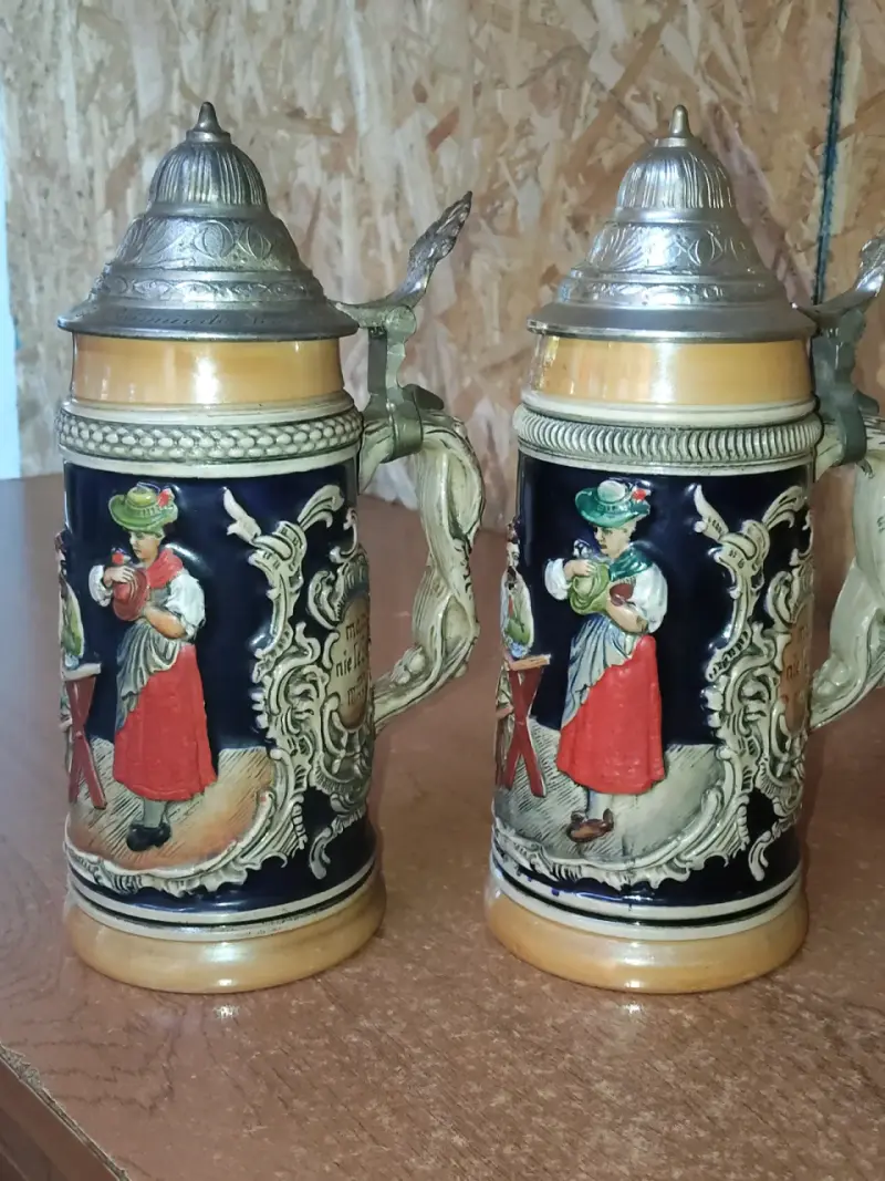 Jarras de cerveza alemanas con tapa metálica - 4