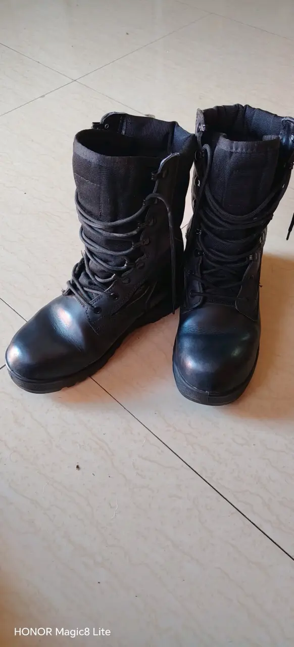 Botas de seguridad tácticas negras de cuero - 2
