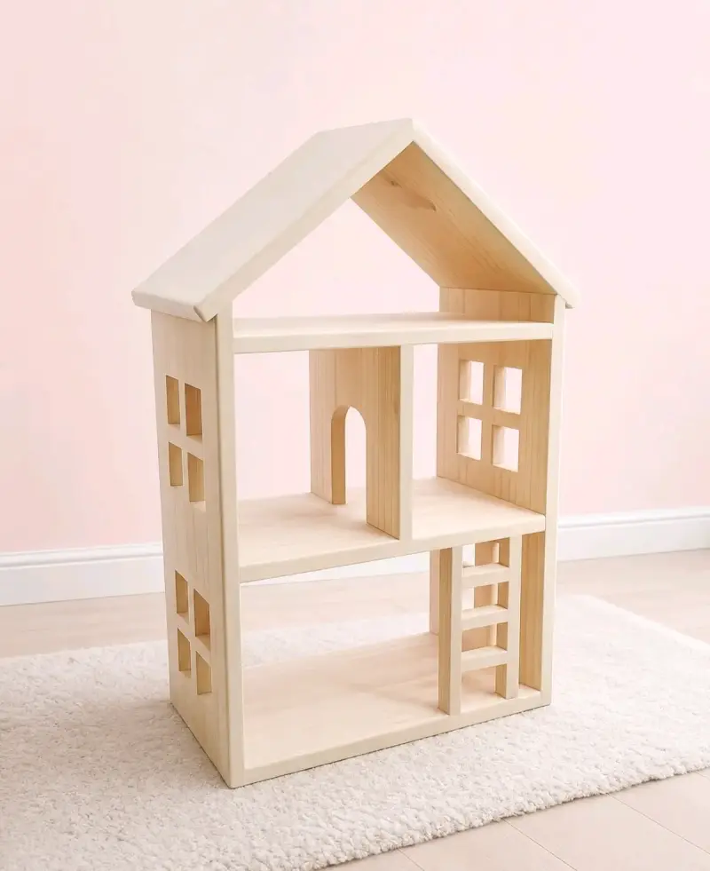 Casa de muñecas de madera minimalista