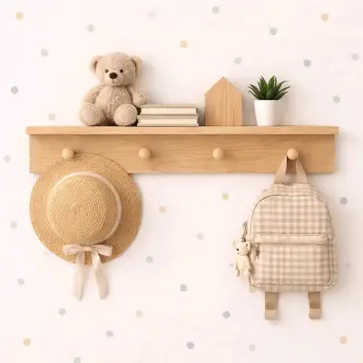 Repisa de Madera con Ganchos para Decoración Infantil - miniatura 1