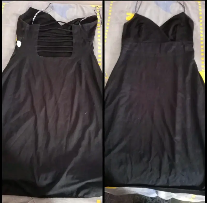Vestido negro elegante con tirantes brillantes