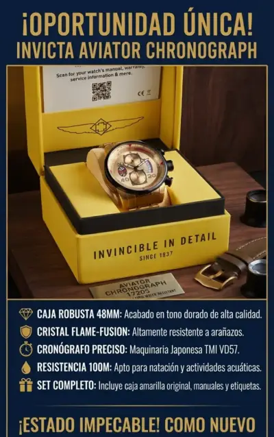 Reloj Invicta Aviator Chronograph dorado 48mm - miniatura 1