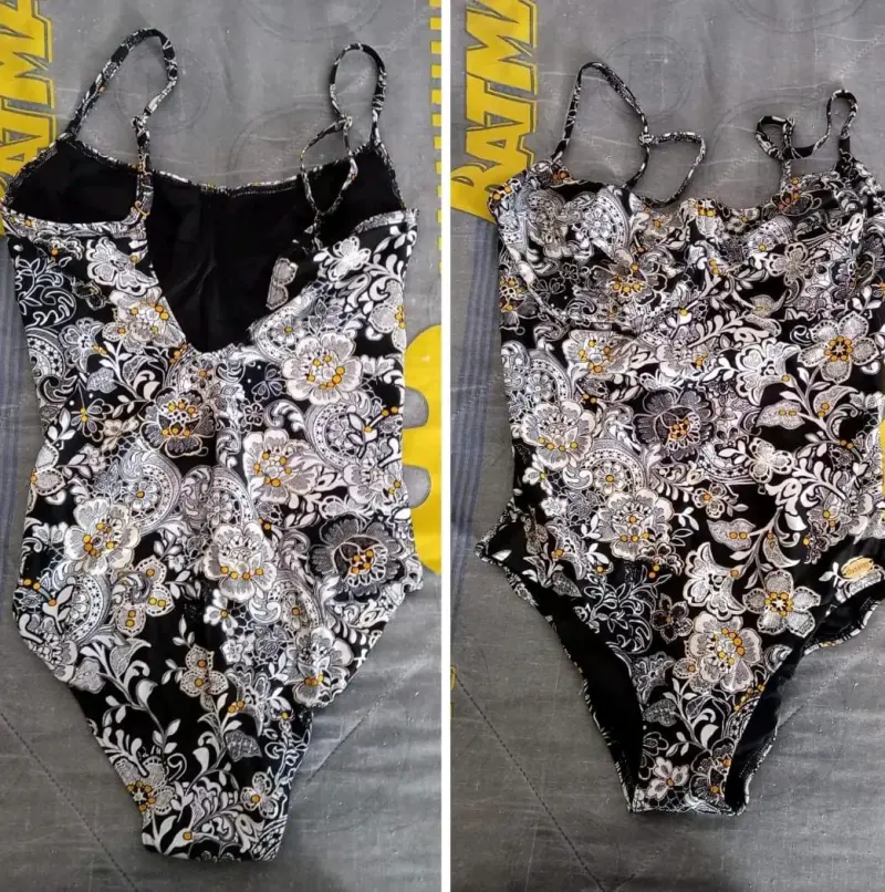 Traje de baño floral negro y blanco