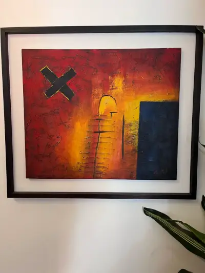 Cuadros abstractos enmarcados con tonos cálidos - miniatura 2