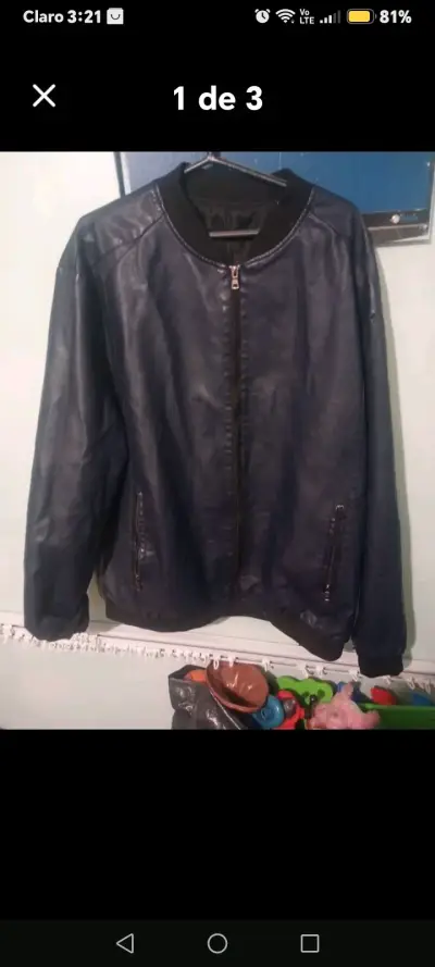 Chaqueta de cuero sintético negra para hombre - miniatura 1