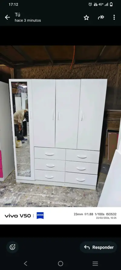 Ropero blanco con espejo y cajones - miniatura 1