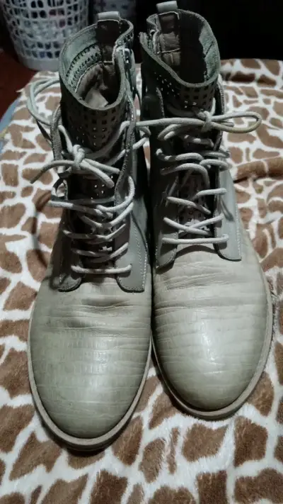 Botines SPM de cuero beige oscuro con cordones - miniatura 1