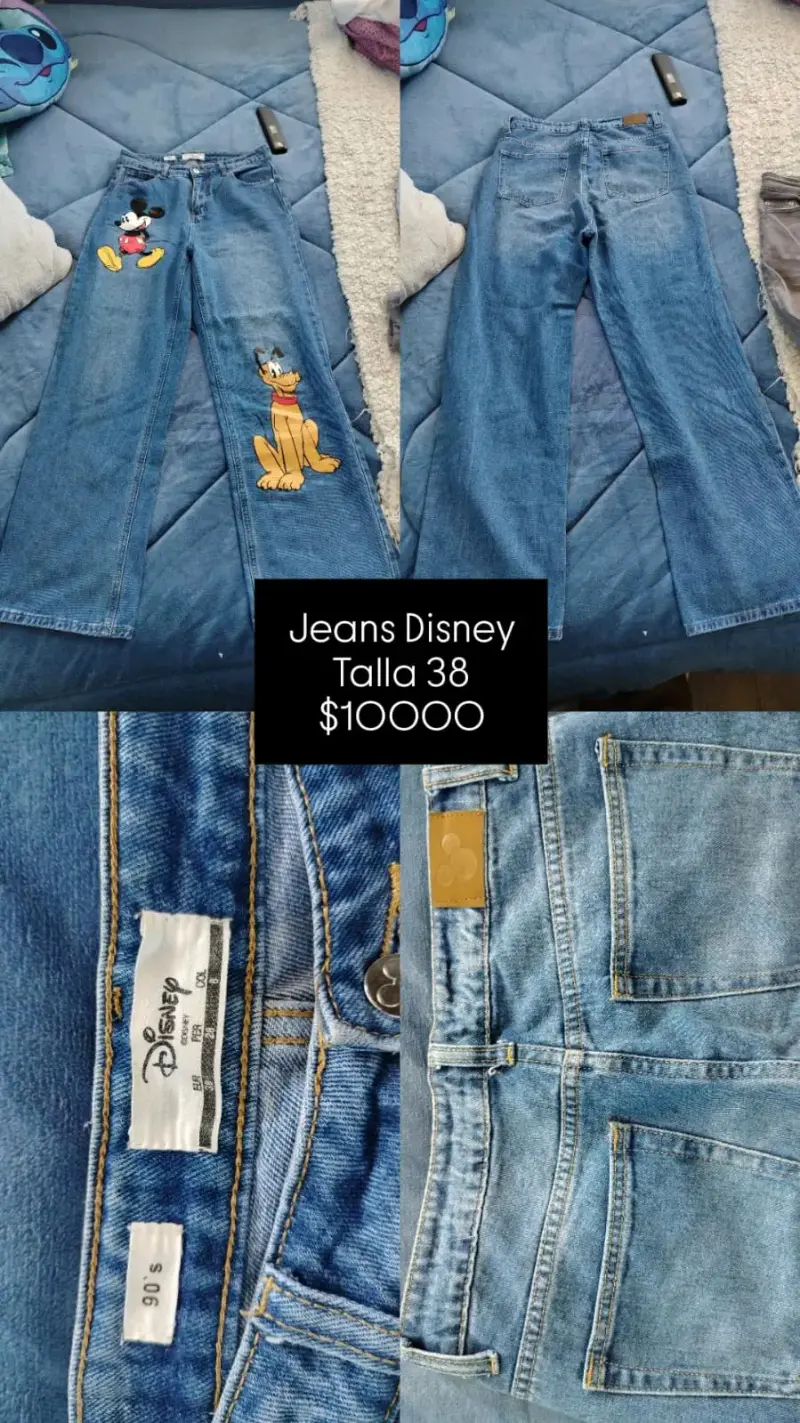 Jeans Disney con diseño de Mickey y Pluto Talla 38