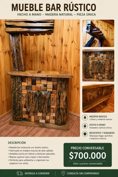 Mueble Bar Rústico de Madera Natural Hecho a Mano - miniatura 1