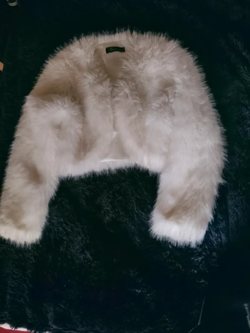 Chaqueta corta de piel sintética blanca Fashion - 2