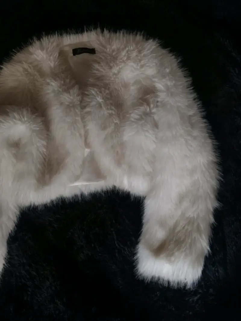 Chaqueta corta de piel sintética blanca Fashion - 3