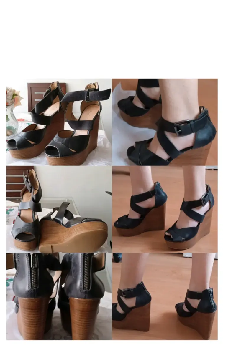 Sandalias de cuña negras con correas