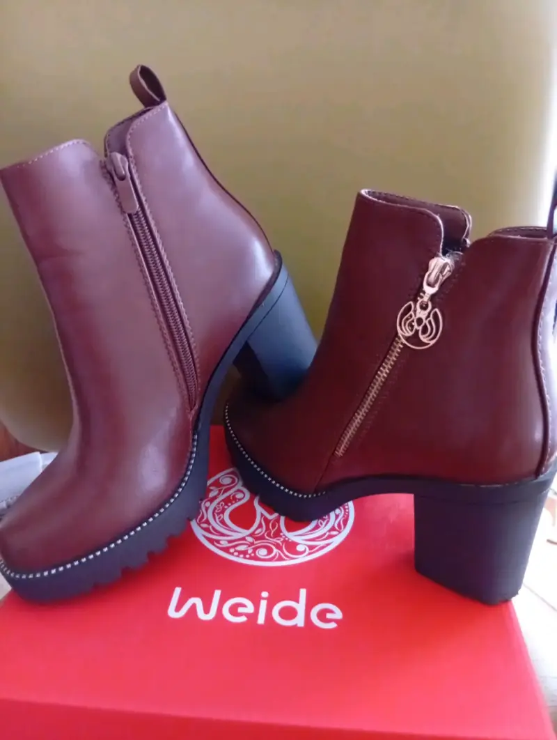 Botines de cuero marrón con tacón Weide