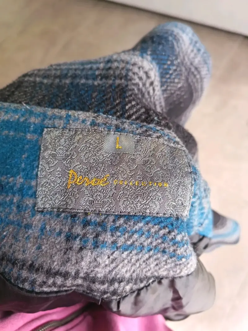 Abrigo de lana a cuadros azul y gris para mujer - 3