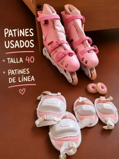 Patines de línea usados talla 40 con protecciones - miniatura 1