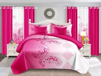 Juego de Cama Floral con Cortinas Rosadas - miniatura 2
