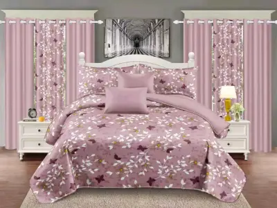 Juego de Cama Floral con Cortinas Rosadas - miniatura 3