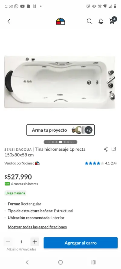 Tina de hidromasaje blanca con jets - miniatura 5