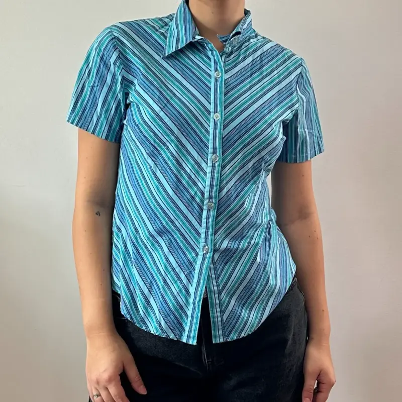Camisa azul manga corta - 3
