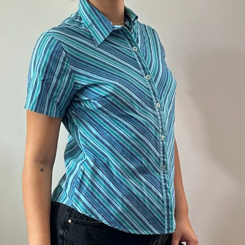 Camisa azul manga corta - 4