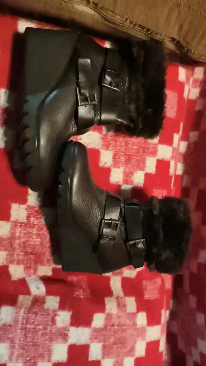Botines de cuero marrone con plataforma y hebillas - 2