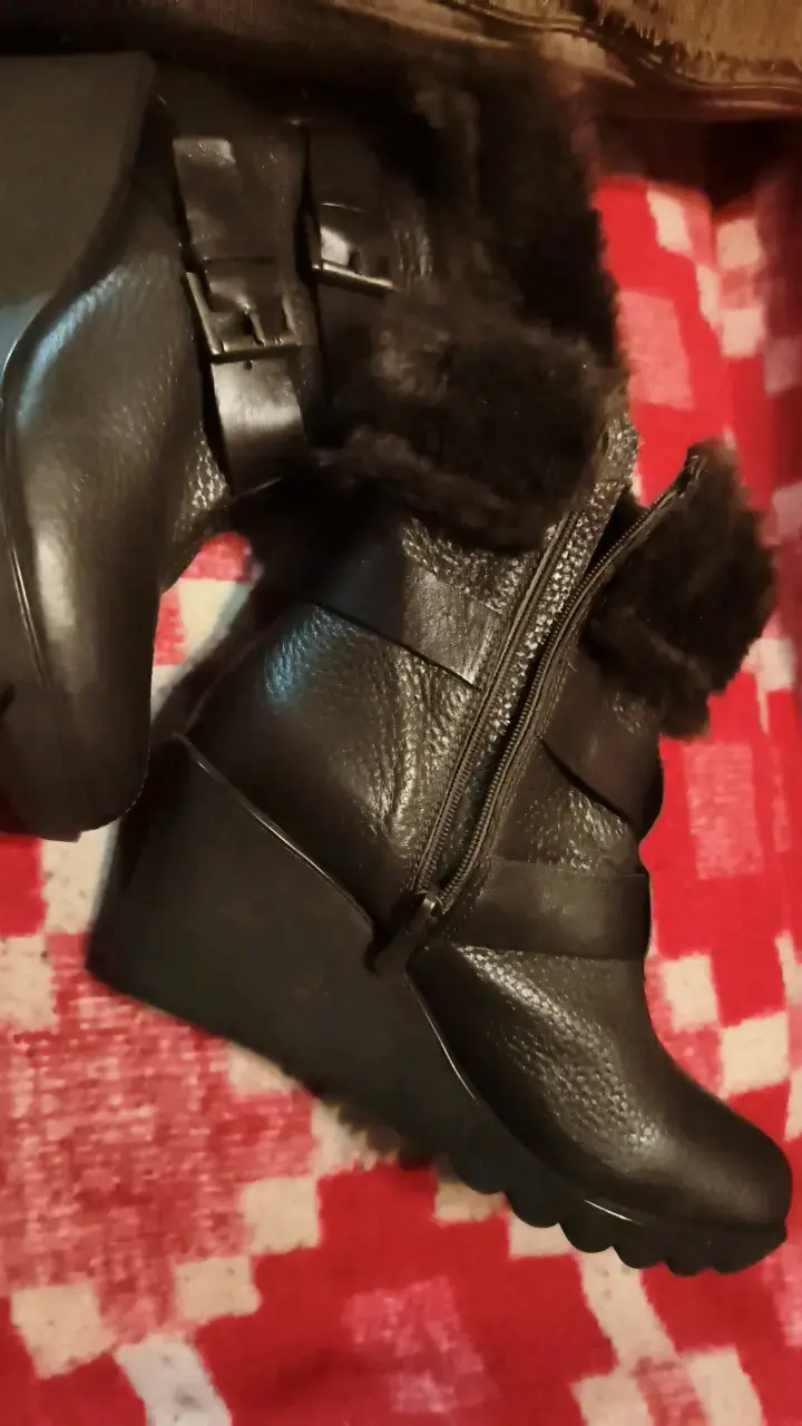 Botines de cuero marrone con plataforma y hebillas - 5