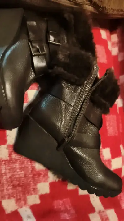 Botines de cuero marrone con plataforma y hebillas - miniatura 5