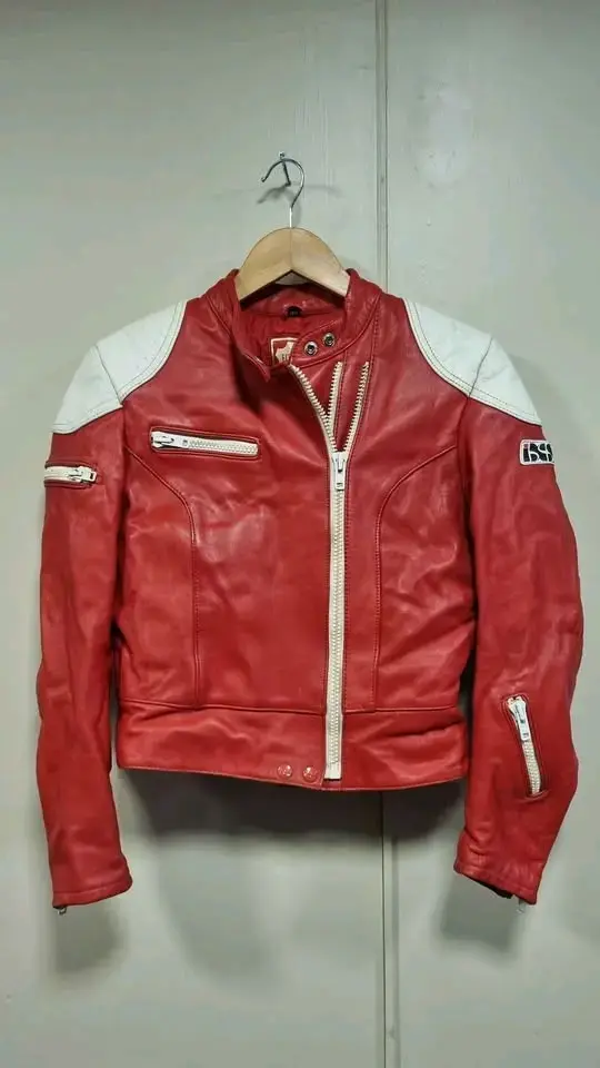 Chaqueta de cuero roja para moto BSS - 1