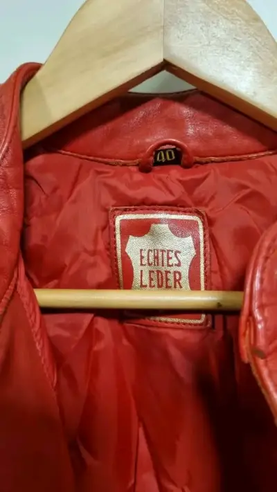 Chaqueta de cuero roja para moto BSS - miniatura 3