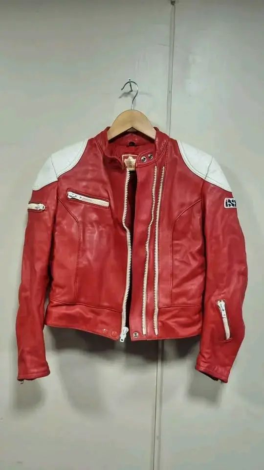 Chaqueta de cuero roja para moto BSS - 4