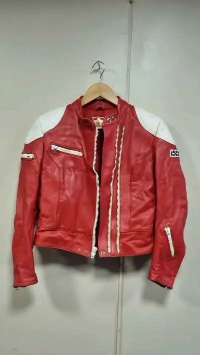 Chaqueta de cuero roja para moto BSS - miniatura 4