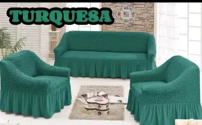 Fundas elásticas para sillones color turquesa - miniatura 1