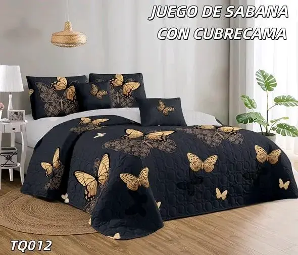 Juego de sábanas con cubrecama diseño mariposas